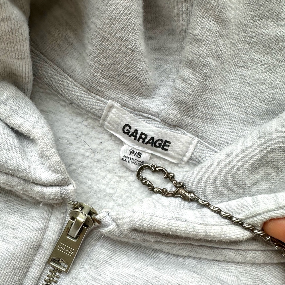 Garage Light Grey Cropped Zip Up Hoodie - Picture 5 of 6